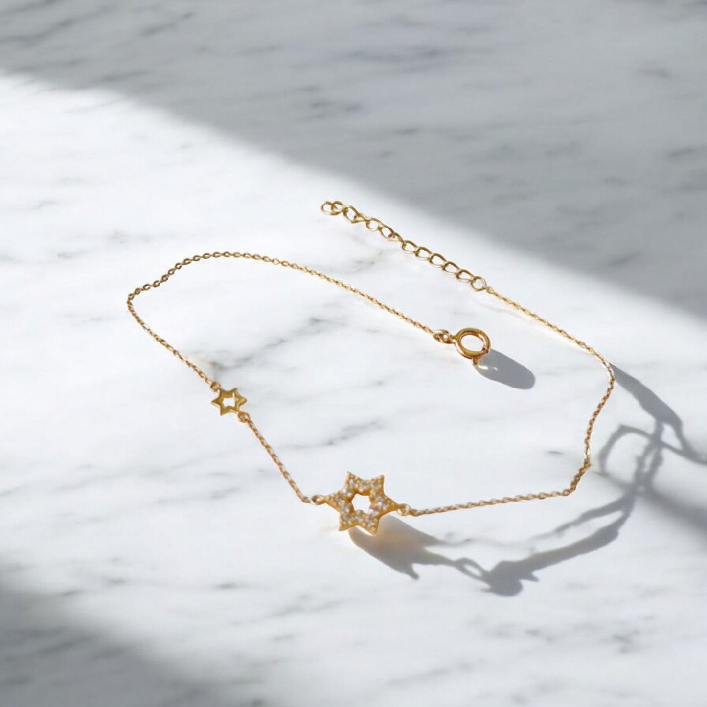 14K Gold Minimal Hexagonal Zircon Star inlaid Gold Bracelet
