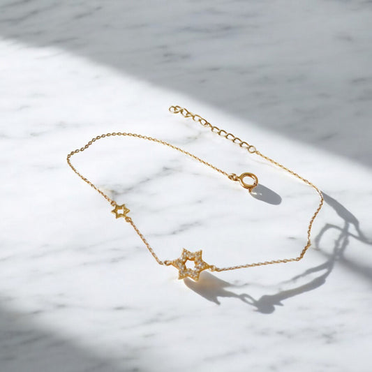 14K Gold Minimal Hexagonal Zircon Star inlaid Gold Bracelet