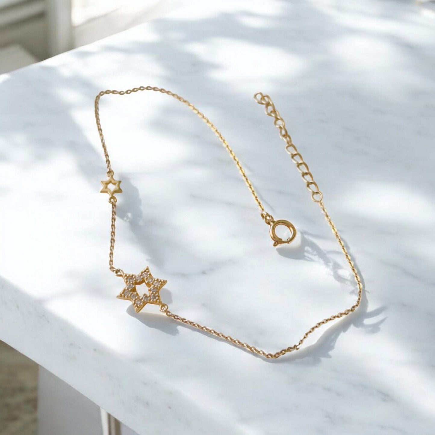 14K Gold Minimal Hexagonal Zircon Star inlaid Gold Bracelet