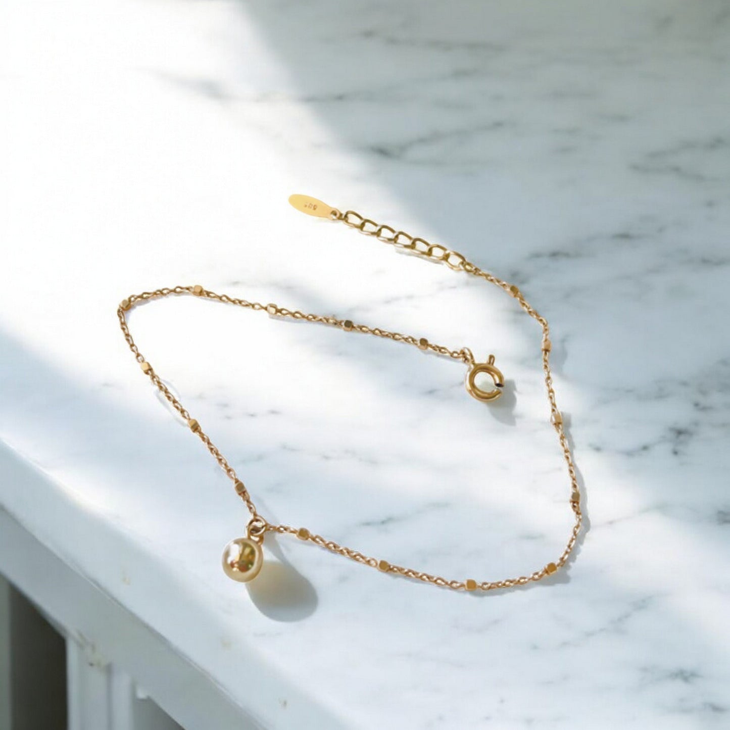 14K Gold Minimal Beads Charm Gold Bracelet
