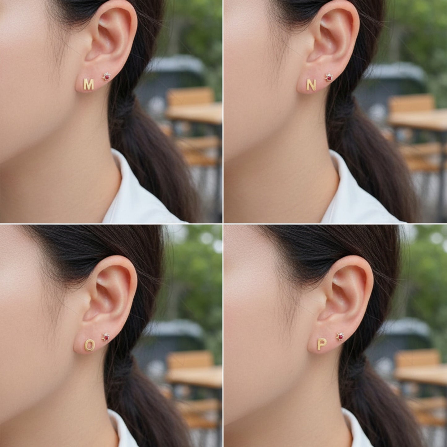 14K Pure Gold 26 Letter Alphabet Stud Cartilage Screw On Earrings