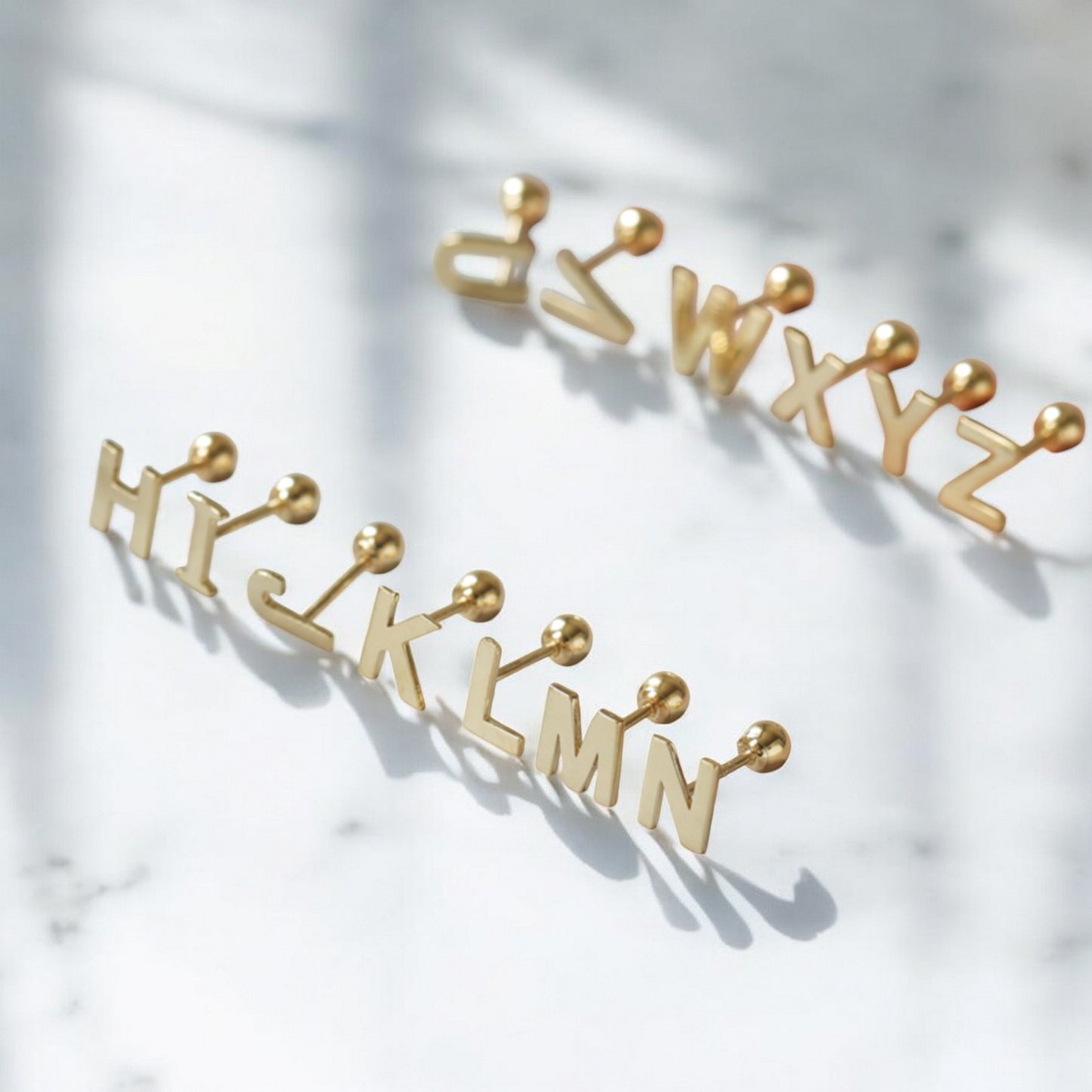 14K Pure Gold 26 Letter Alphabet Stud Cartilage Screw On Earrings