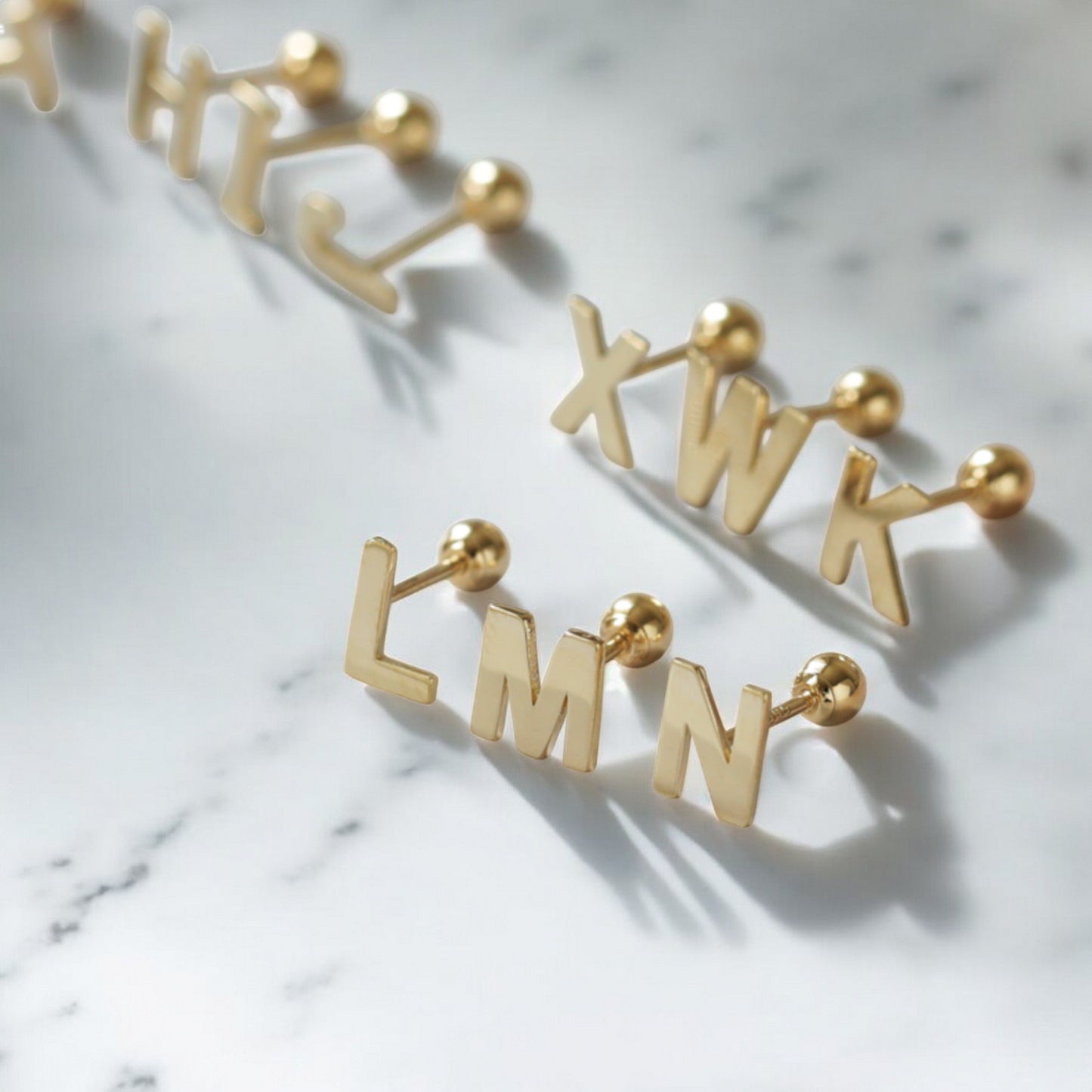 14K Pure Gold 26 Letter Alphabet Stud Cartilage Screw On Earrings