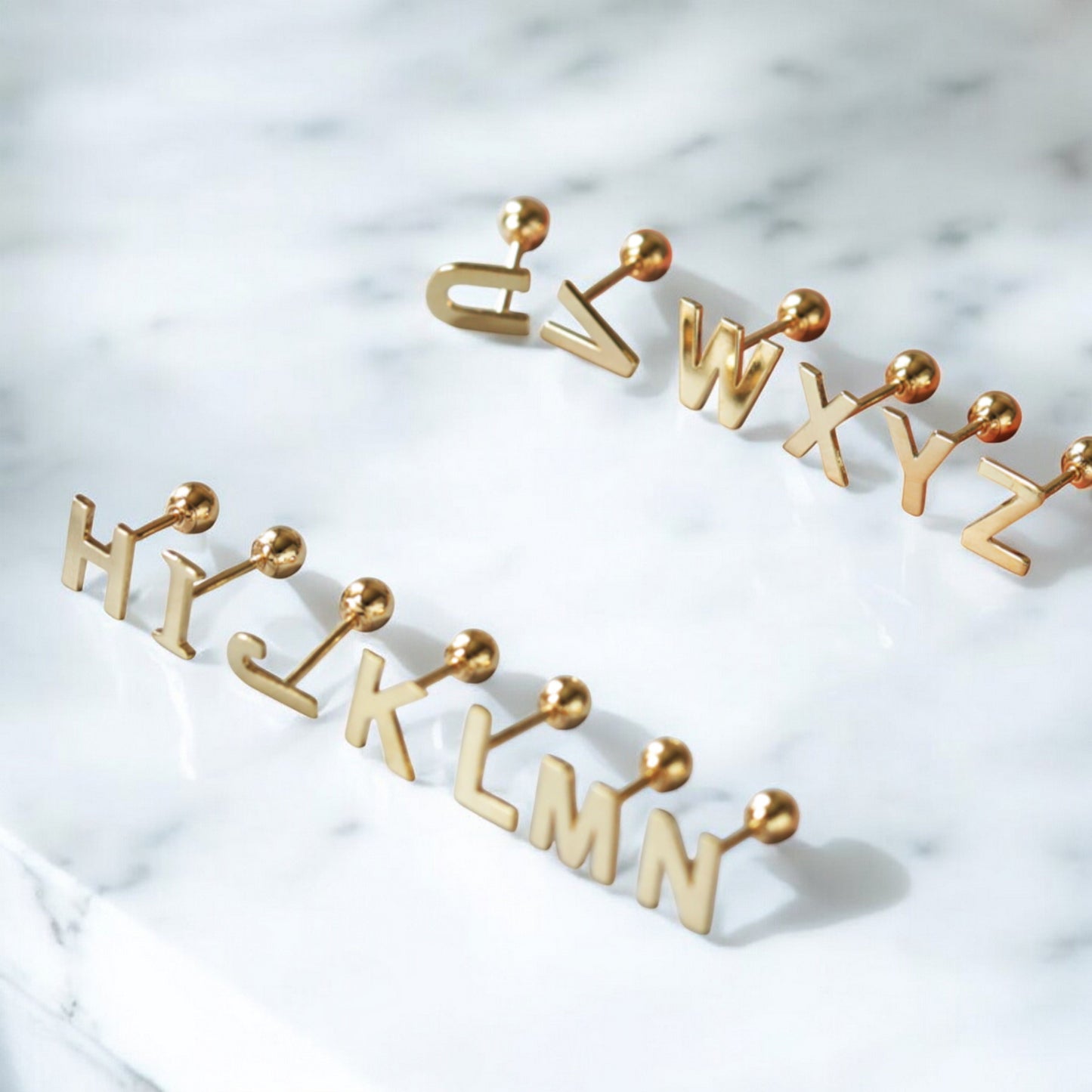 14K Pure Gold 26 Letter Alphabet Stud Cartilage Screw On Earrings