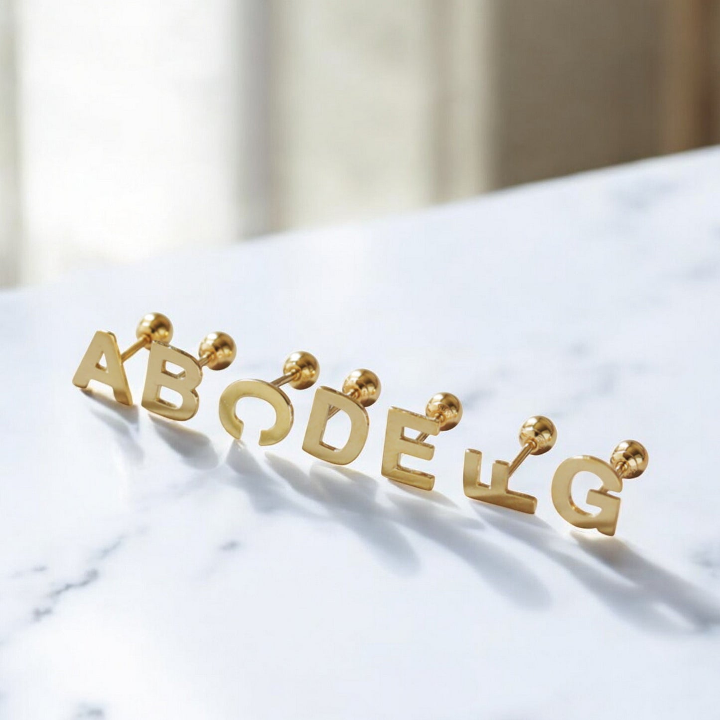14K Pure Gold 26 Letter Alphabet Stud Cartilage Screw On Earrings