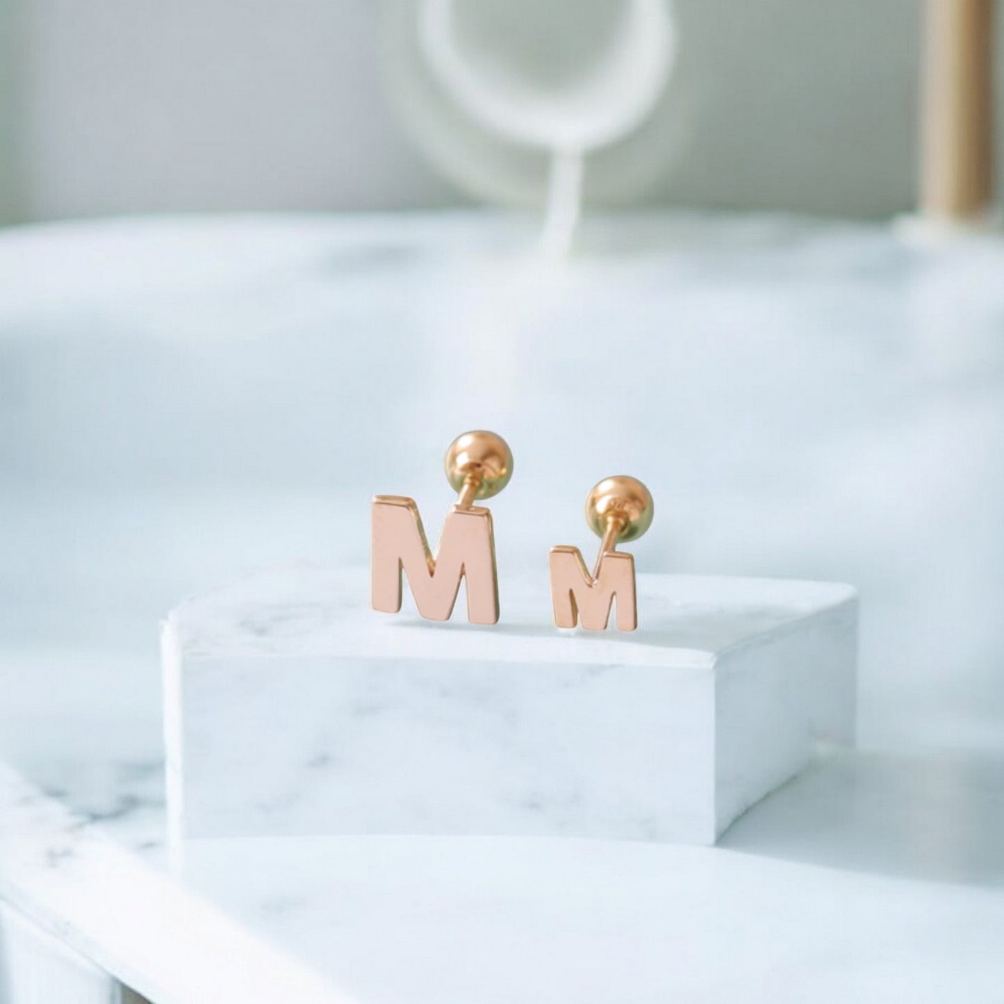 14K Pure Gold 26 Letter Alphabet Stud Cartilage Screw On Earrings
