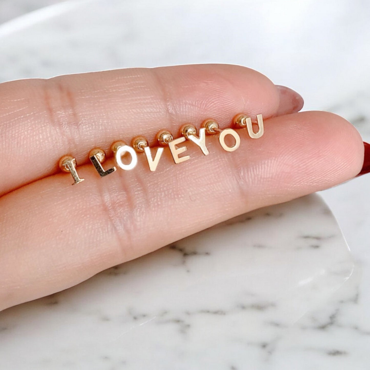 14K Pure Gold 26 Letter Alphabet Stud Cartilage Screw On Earrings