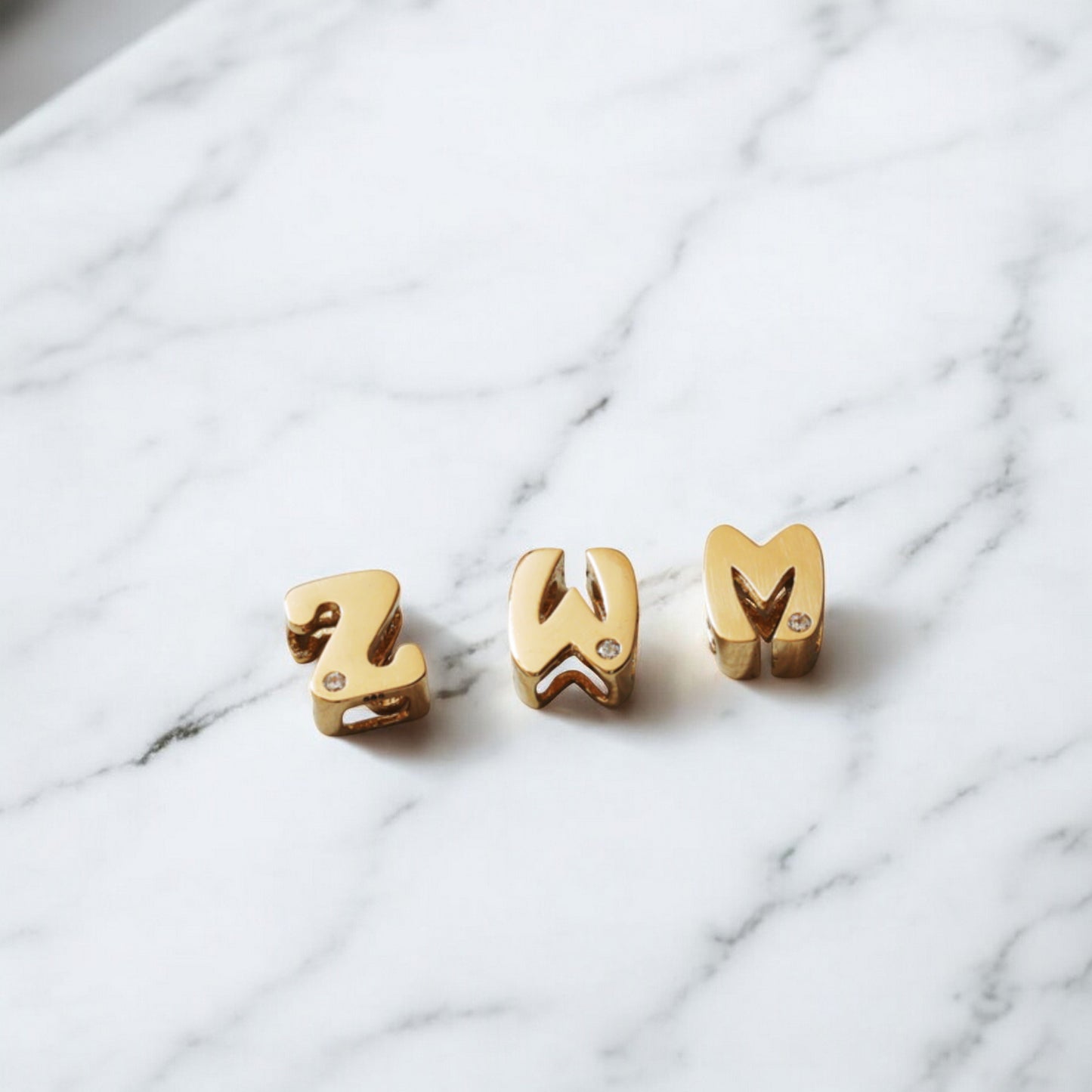 14K Gold Minimal Dainty 26 alphabet Letter Name Initial Zircon Pendant D.I.Y Charm