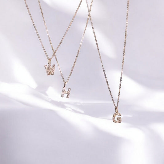 14K Gold Minimal Dainty 26 alphabet Zircon Letter Name Initial Pendant Necklace