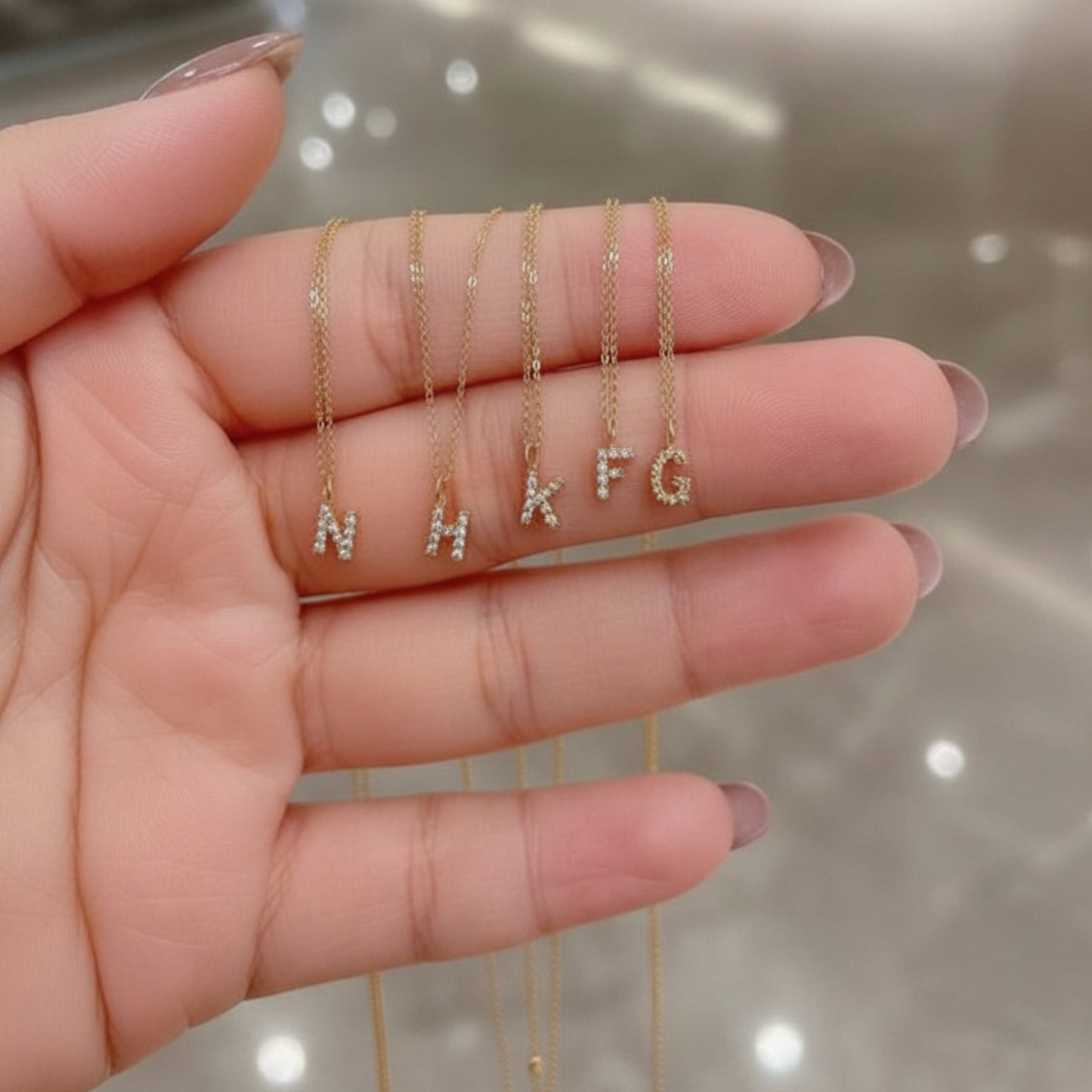 14K Gold Minimal Dainty 26 alphabet Zircon Letter Name Initial Pendant Necklace