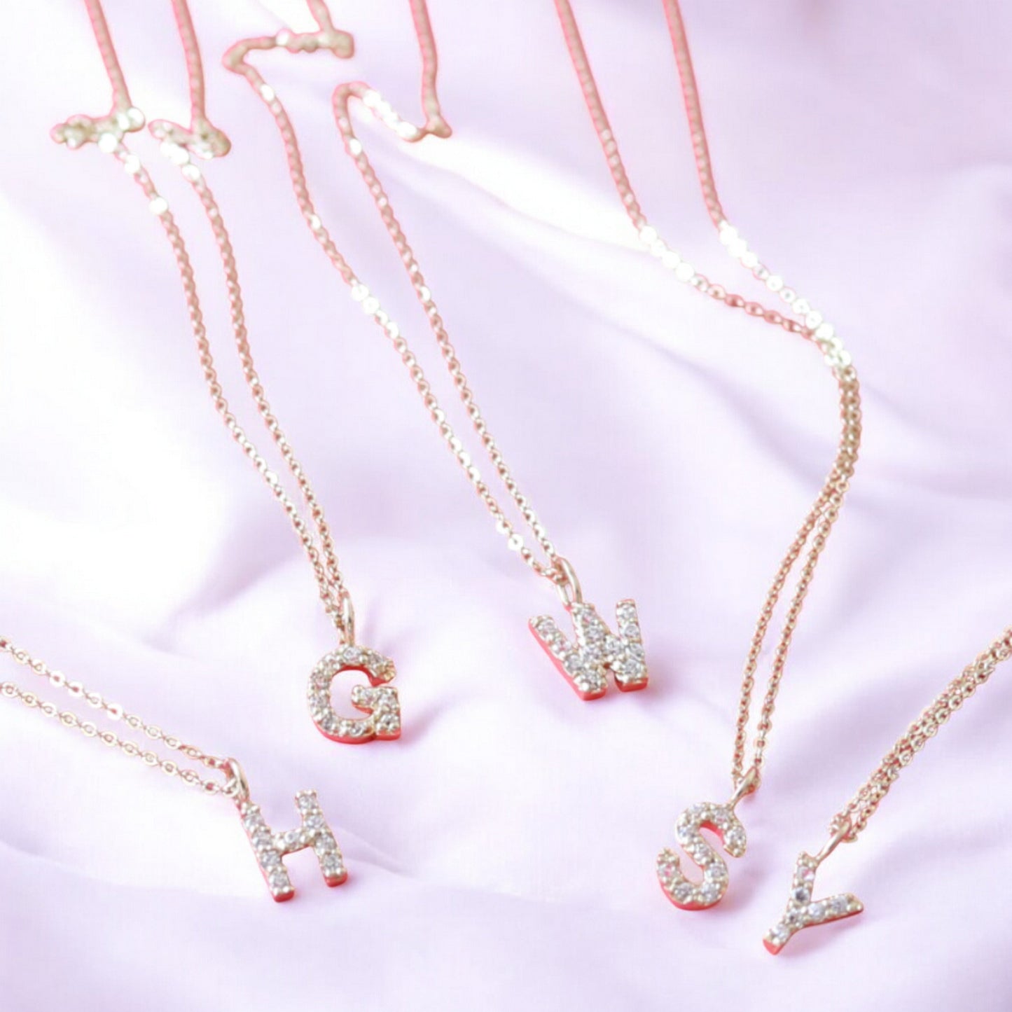 14K Gold Minimal Dainty 26 alphabet Zircon Letter Name Initial Pendant Necklace