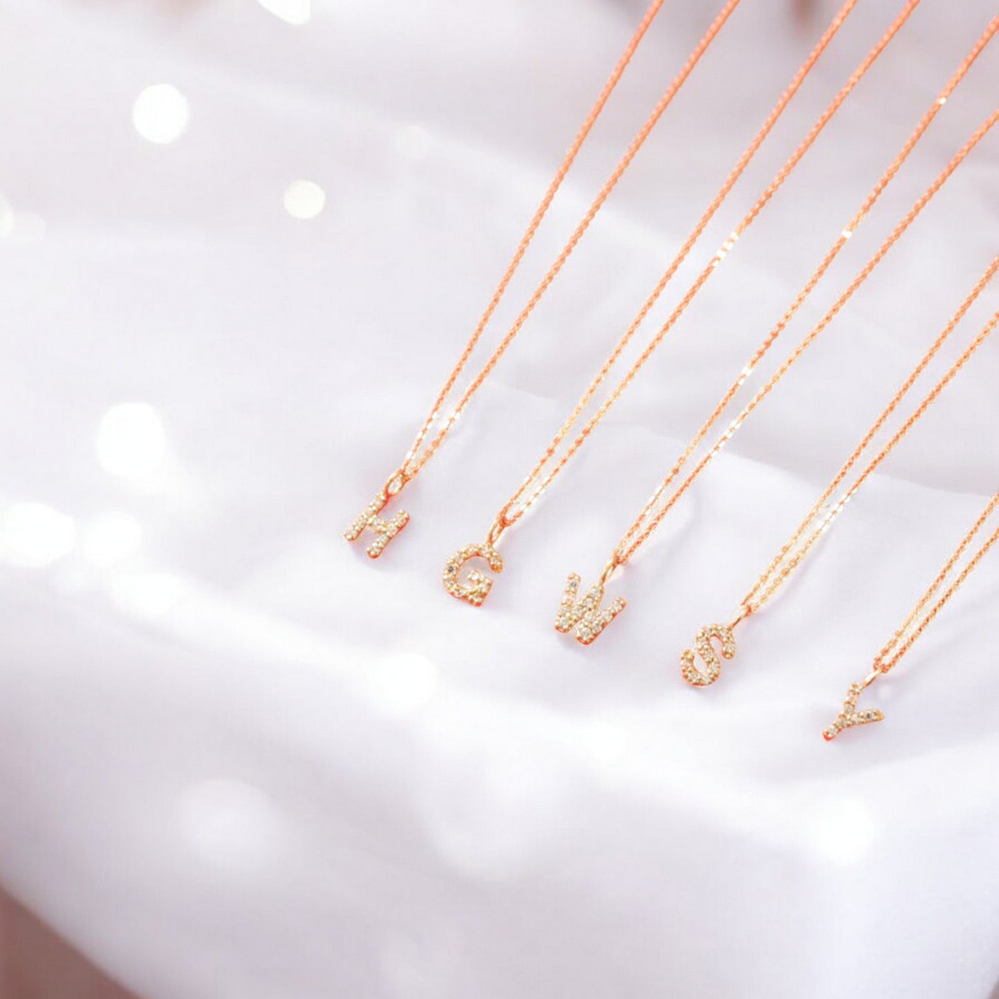14K Gold Minimal Dainty 26 alphabet Zircon Letter Name Initial Pendant Necklace
