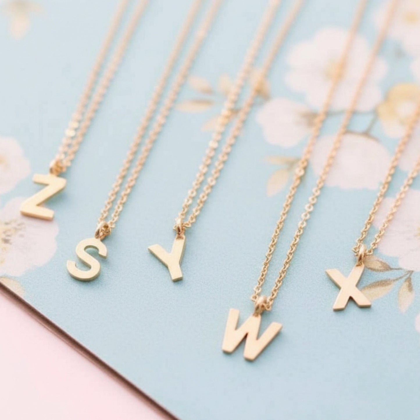 14K Gold Minimal Dainty 26 alphabet Letter Name Initial Pendant Necklace