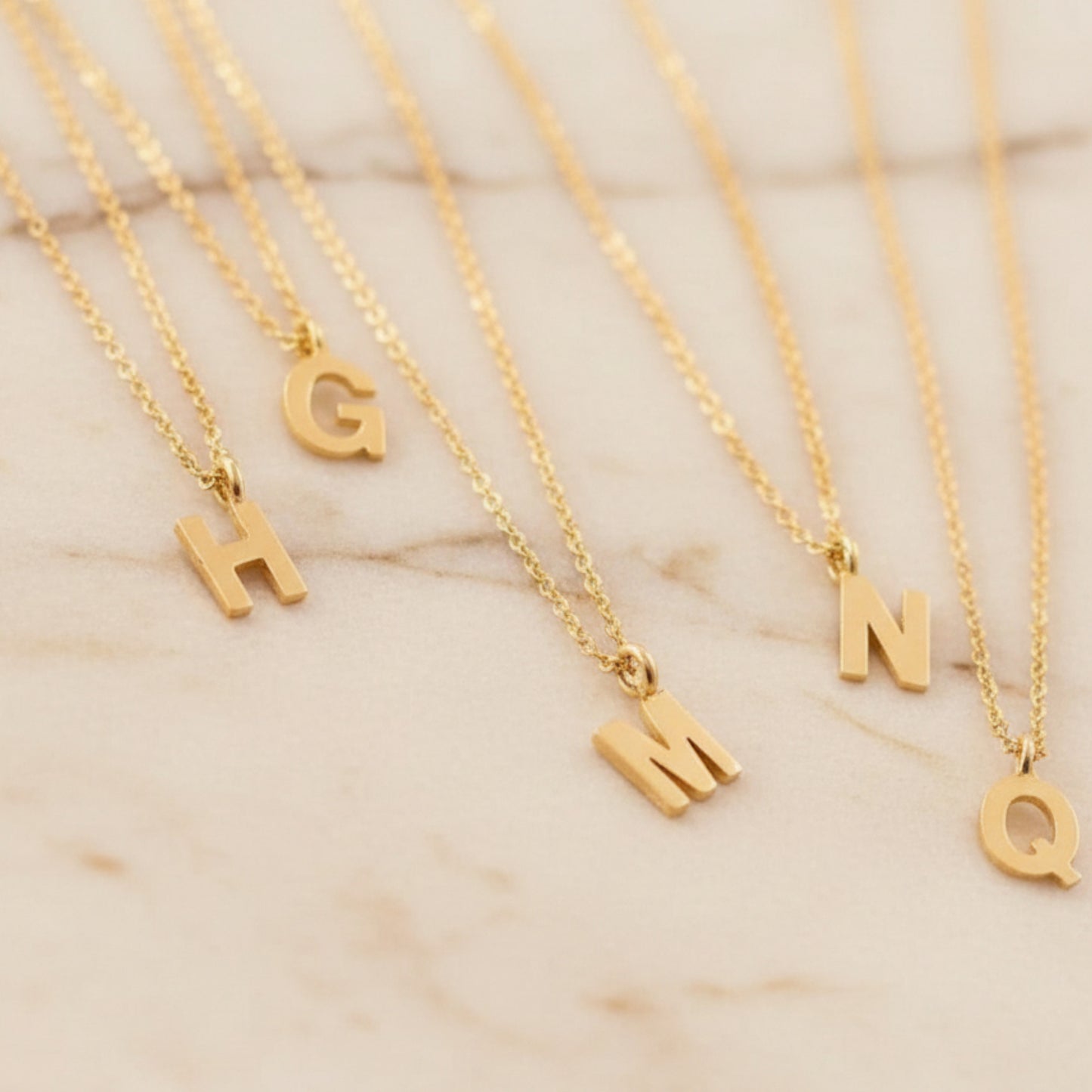 14K Gold Minimal Dainty 26 alphabet Letter Name Initial Pendant Necklace