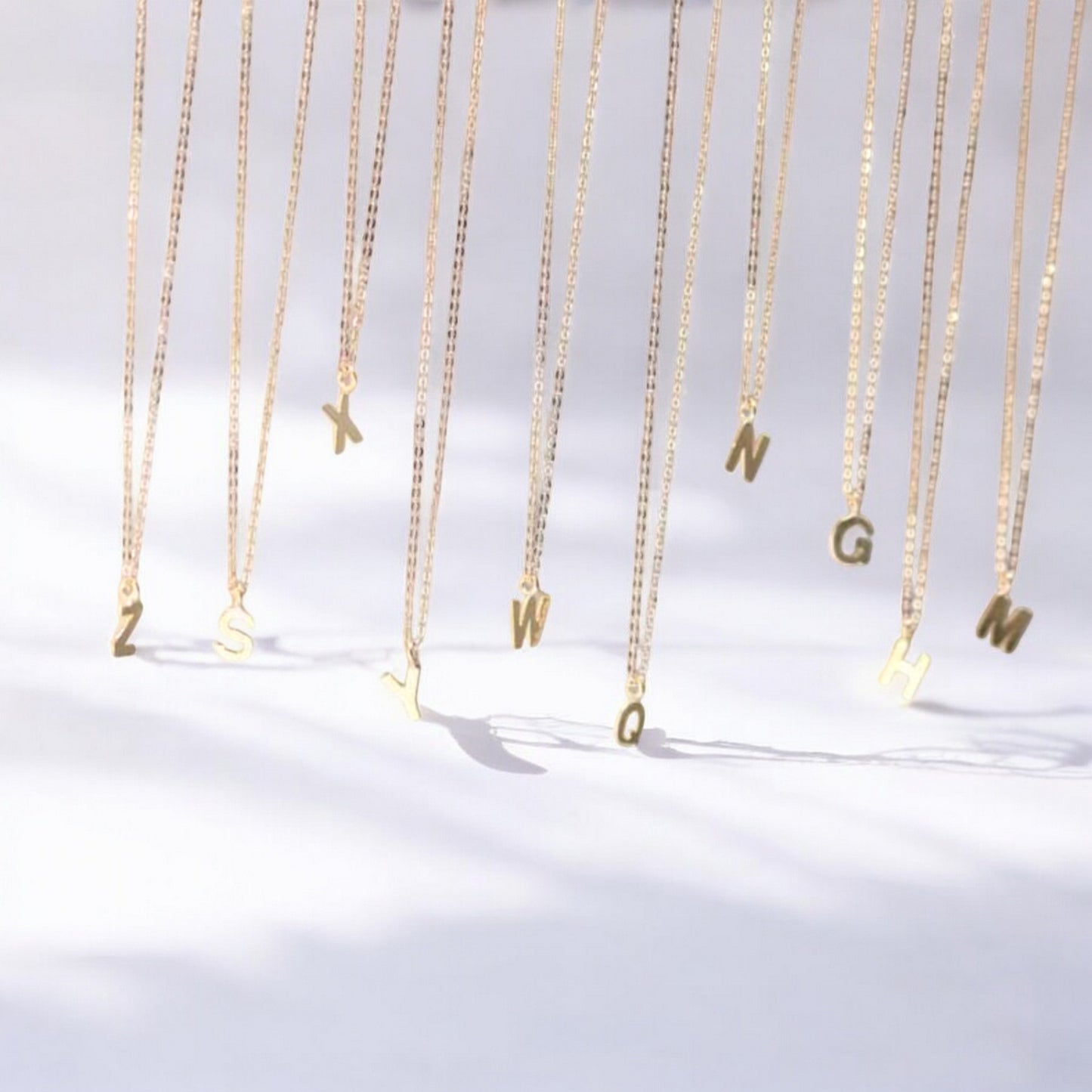 14K Gold Minimal Dainty 26 alphabet Letter Name Initial Pendant Necklace