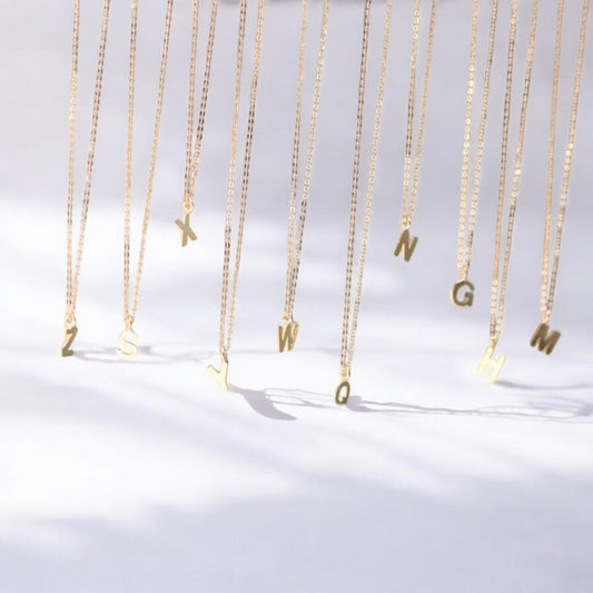 14K Gold Minimal Dainty 26 alphabet Letter Name Initial Pendant Necklace