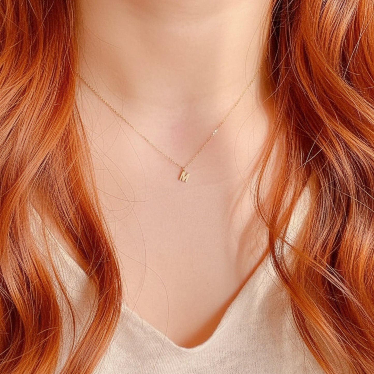 14K Gold Minimal Dainty 26 alphabet Letter Name Initial Pendant Necklace