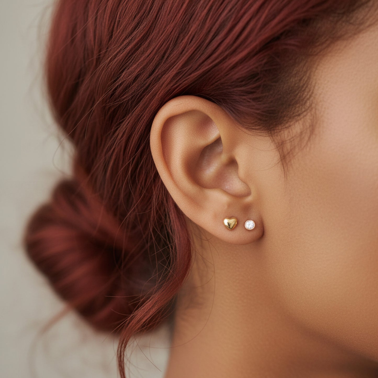 14K Pure Gold Minimal Style Zircon Stud Earrings