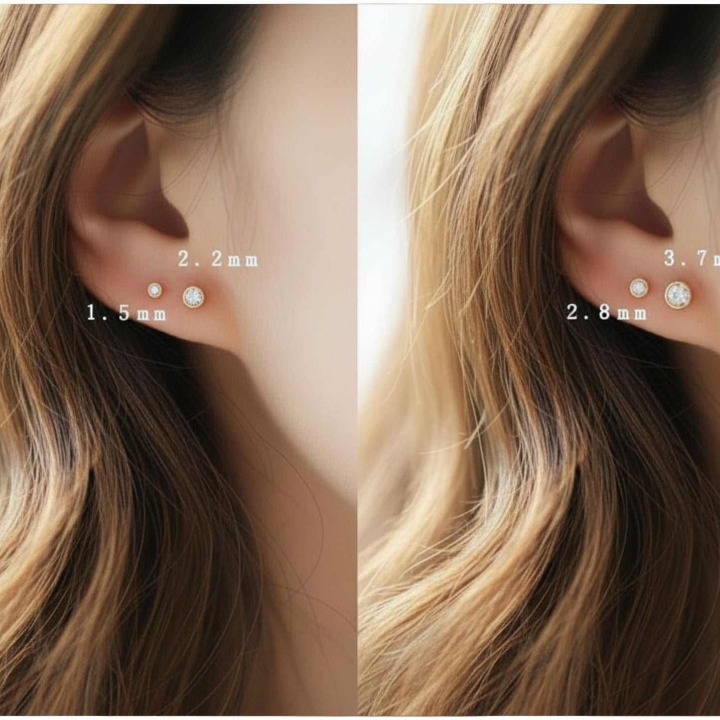 14K Pure Gold Minimal Style Zircon Stud Earrings