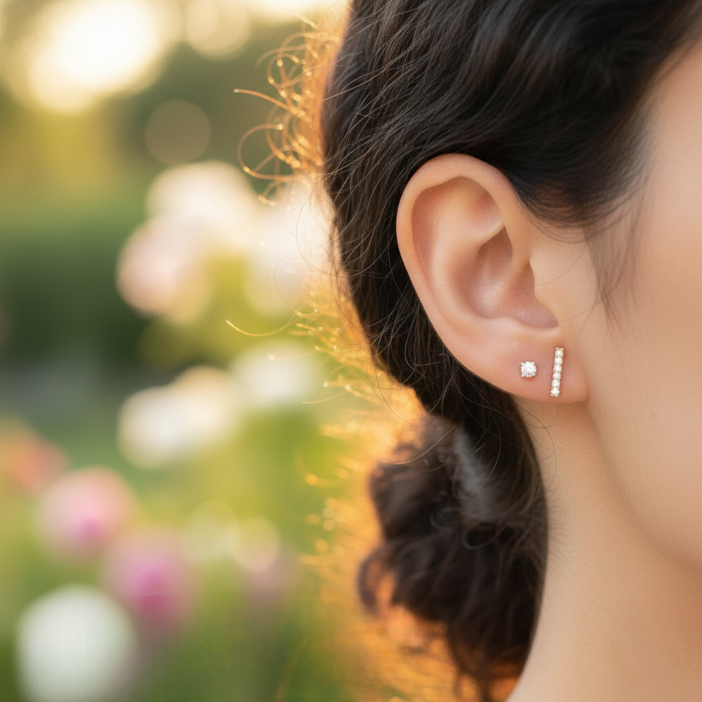 14K Pure Gold Minimal Style Zircon Stud Earring