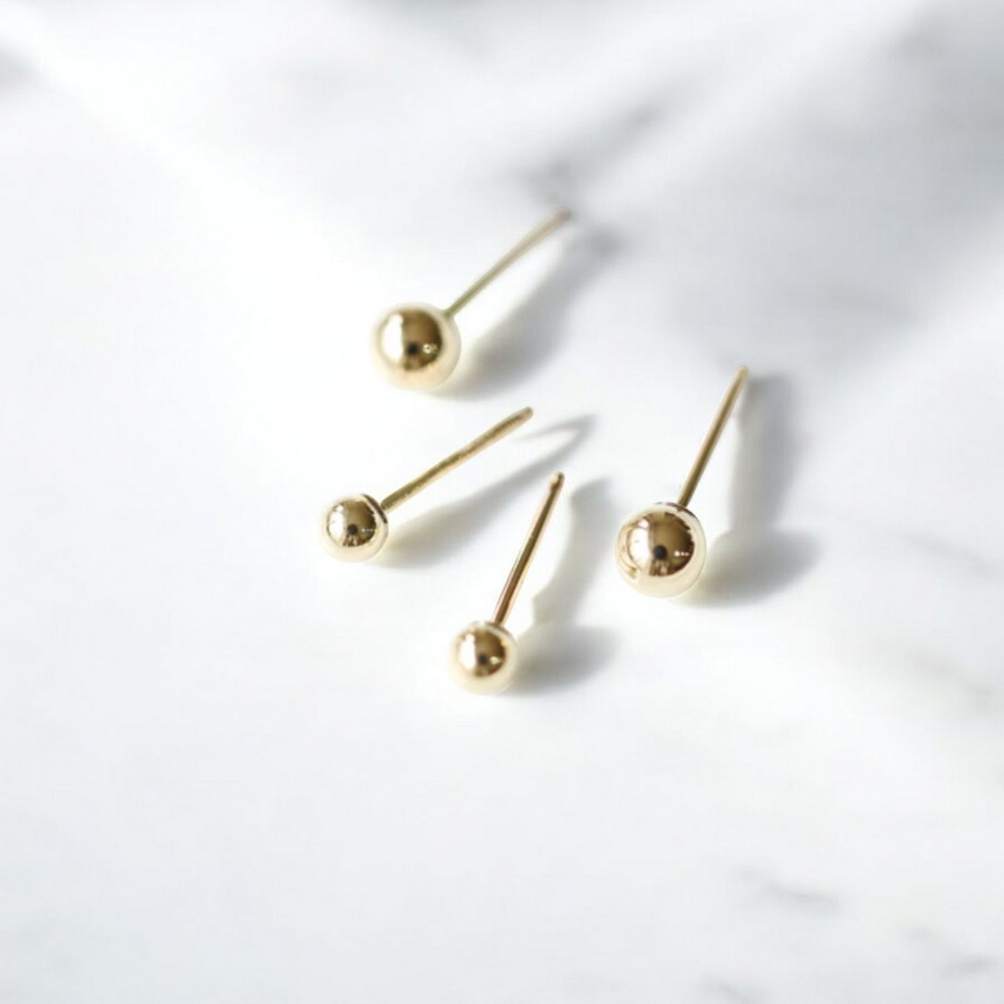 14K Gold Plated Minimal Style Mini Gold Bead Round Stud Earrings