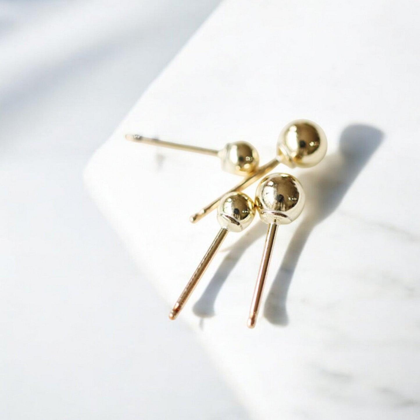 14K Gold Plated Minimal Style Mini Gold Bead Round Stud Earrings