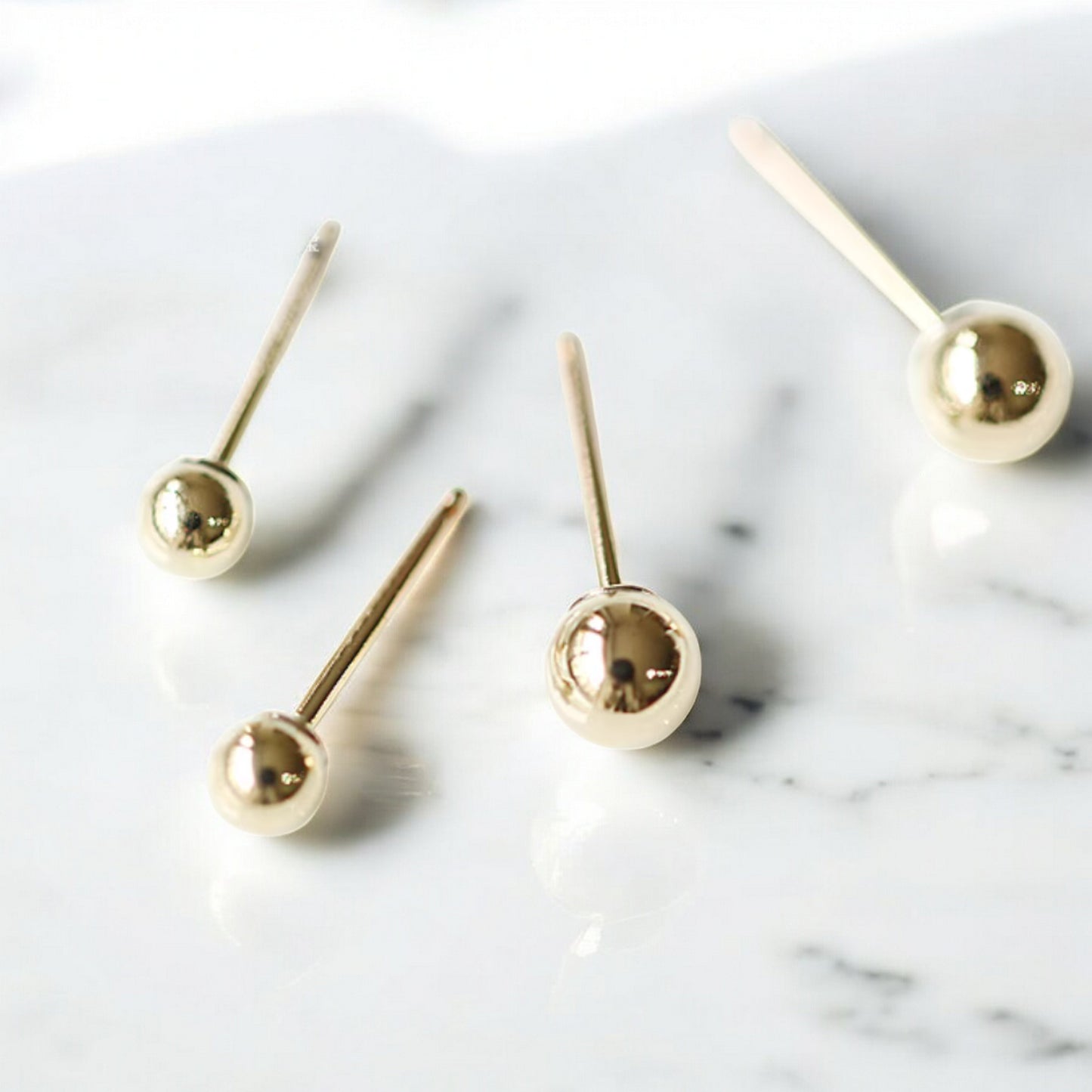 14K Gold Plated Minimal Style Mini Gold Bead Round Stud Earrings