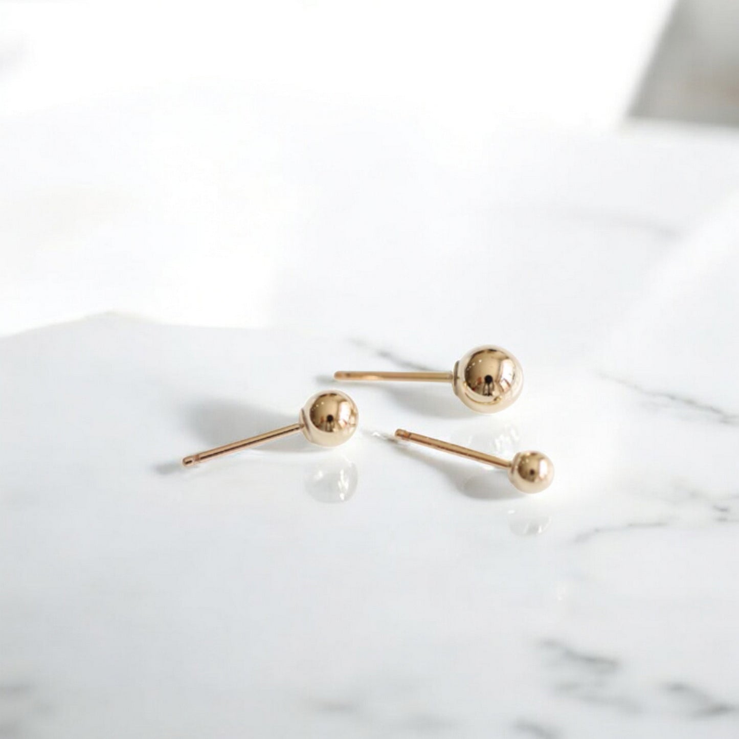 14K Gold Plated Minimal Style Mini Gold Bead Round Stud Earrings