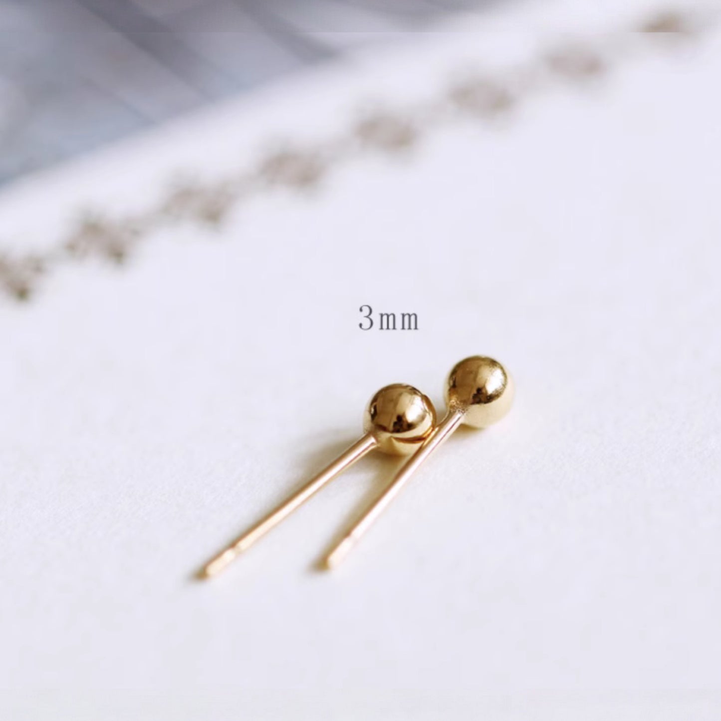 14K Gold Plated Minimal Style Mini Gold Bead Round Stud Earrings