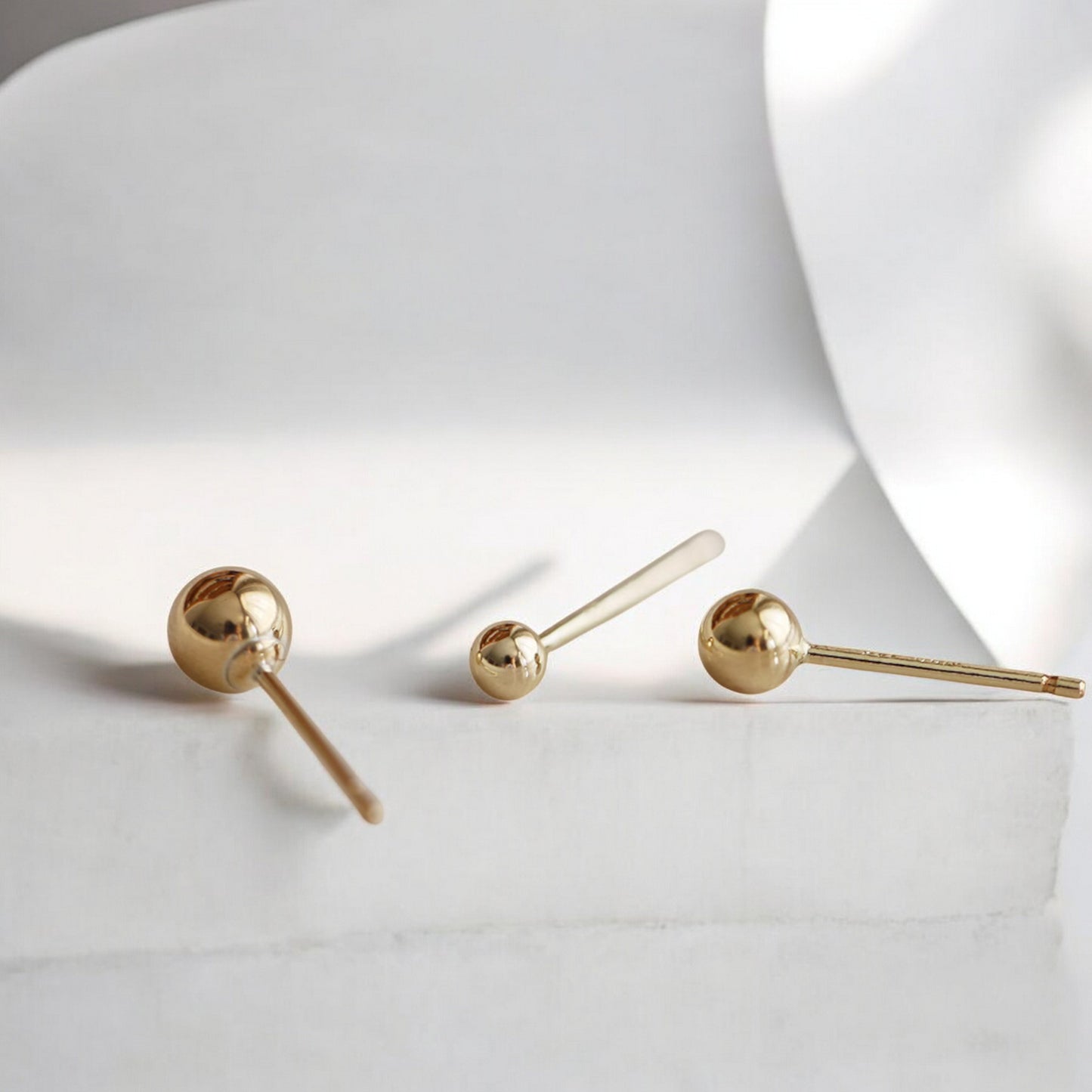 14K Gold Plated Minimal Style Mini Gold Bead Round Stud Earrings