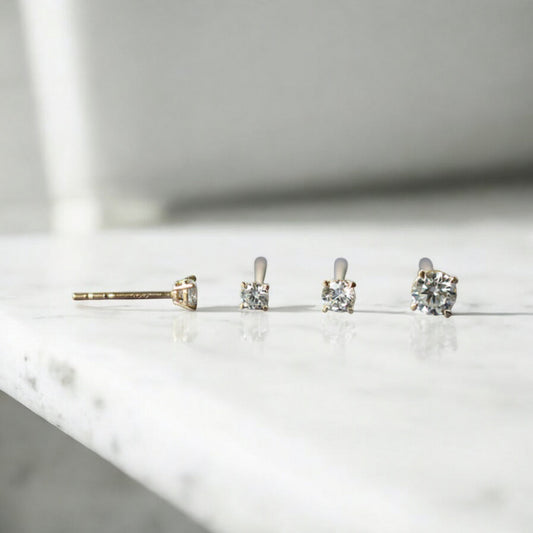 14K Pure Gold Minimal Style Classic Four-Prong Zircon Stud Earrings