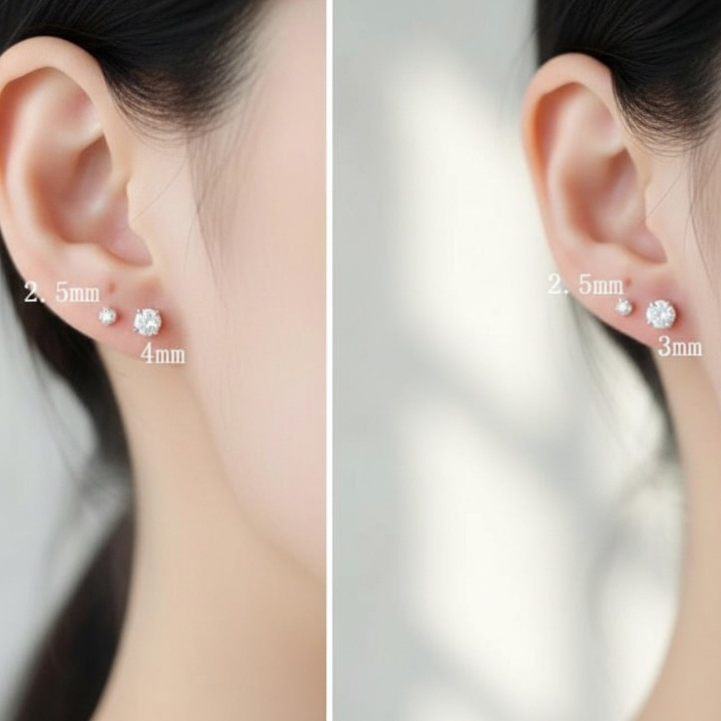 14K Pure Gold Minimal Style Classic Four-Prong Zircon Stud Earrings