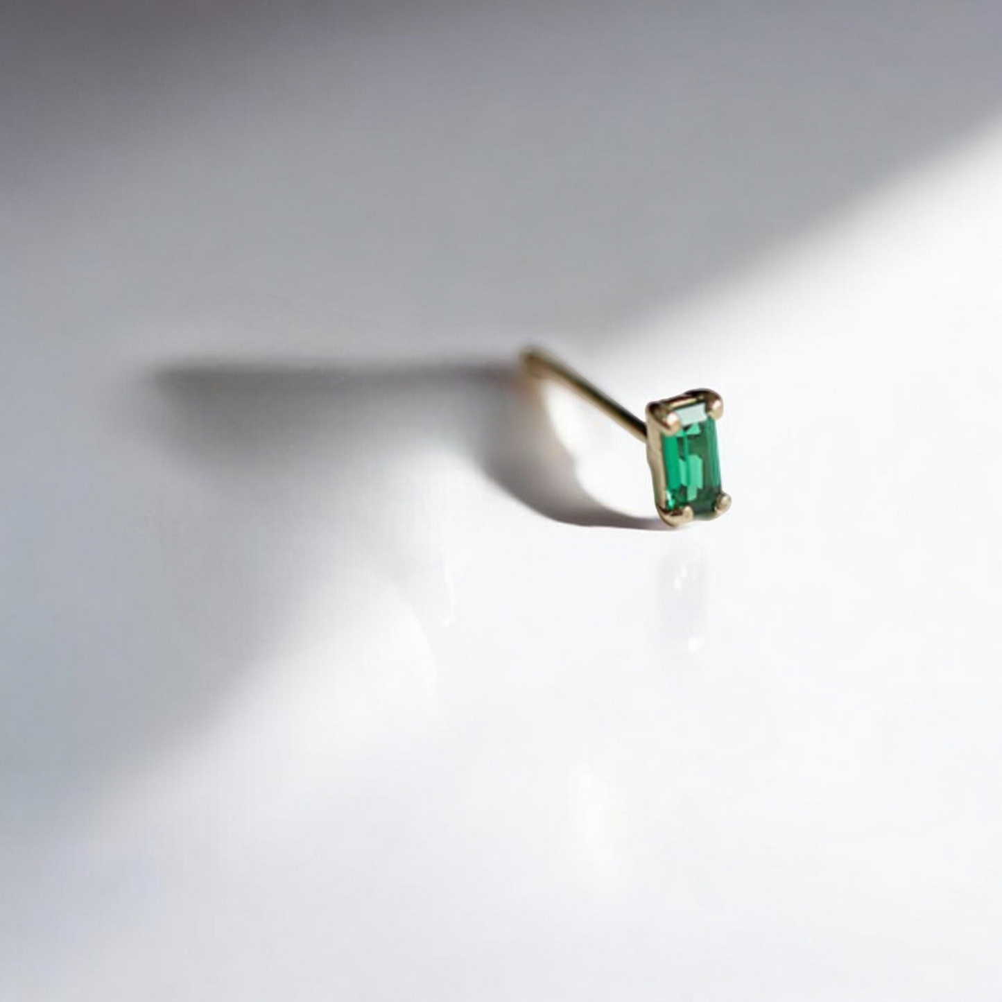 14K Pure Gold Minimal Style Miniature Rectangular Emerald Green Zircon Stud Earrings