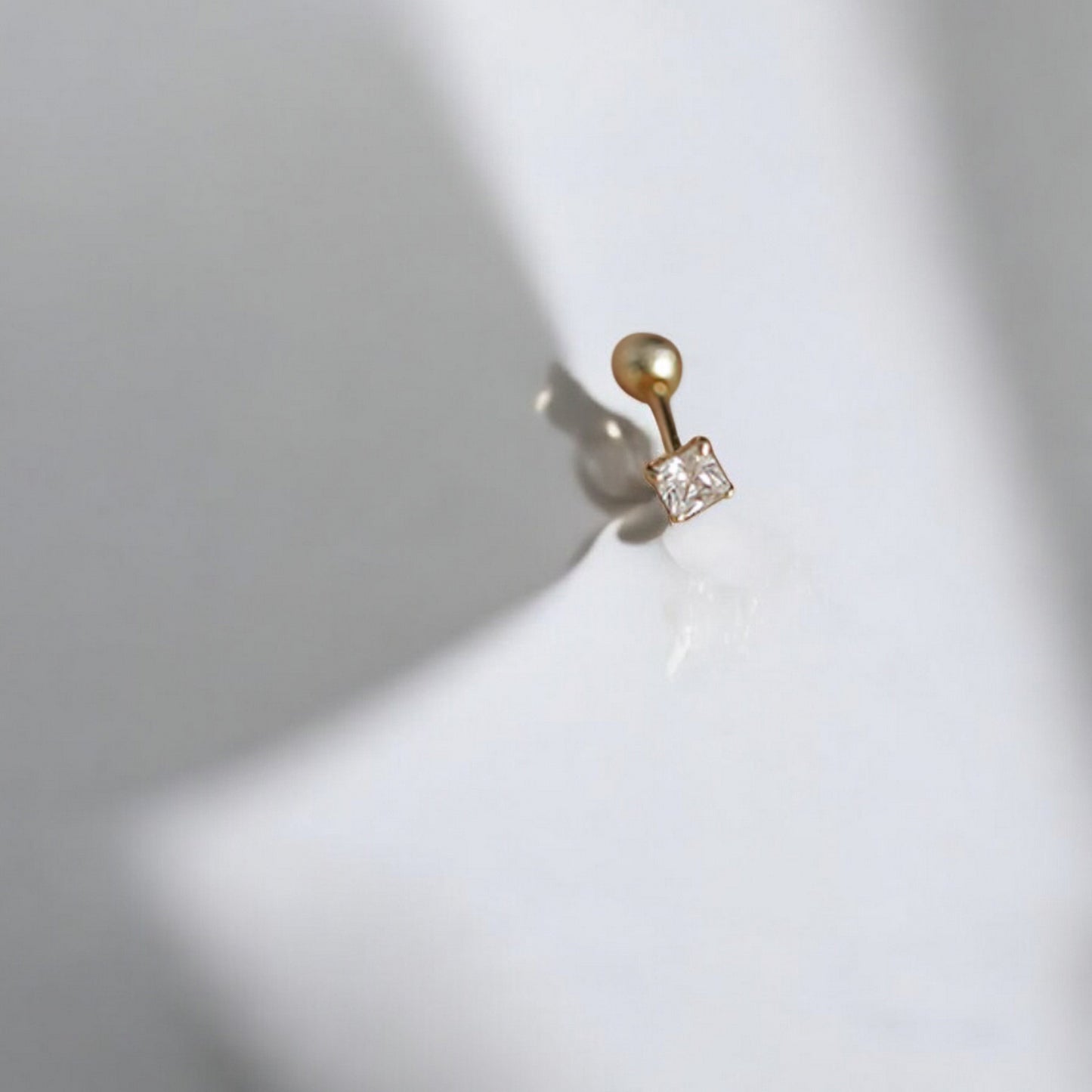 9K Pure Gold Minimal Zircon Mini Square Screw Back Earrings