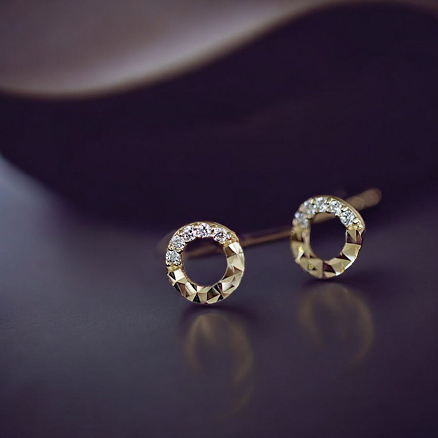 14K Pure Gold Minimal Style Miniature Zircon Round Stud Earrings