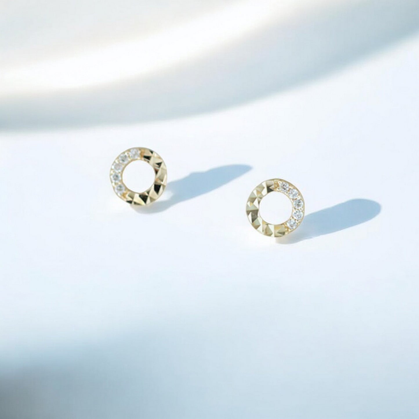 14K Pure Gold Minimal Style Miniature Zircon Round Stud Earrings