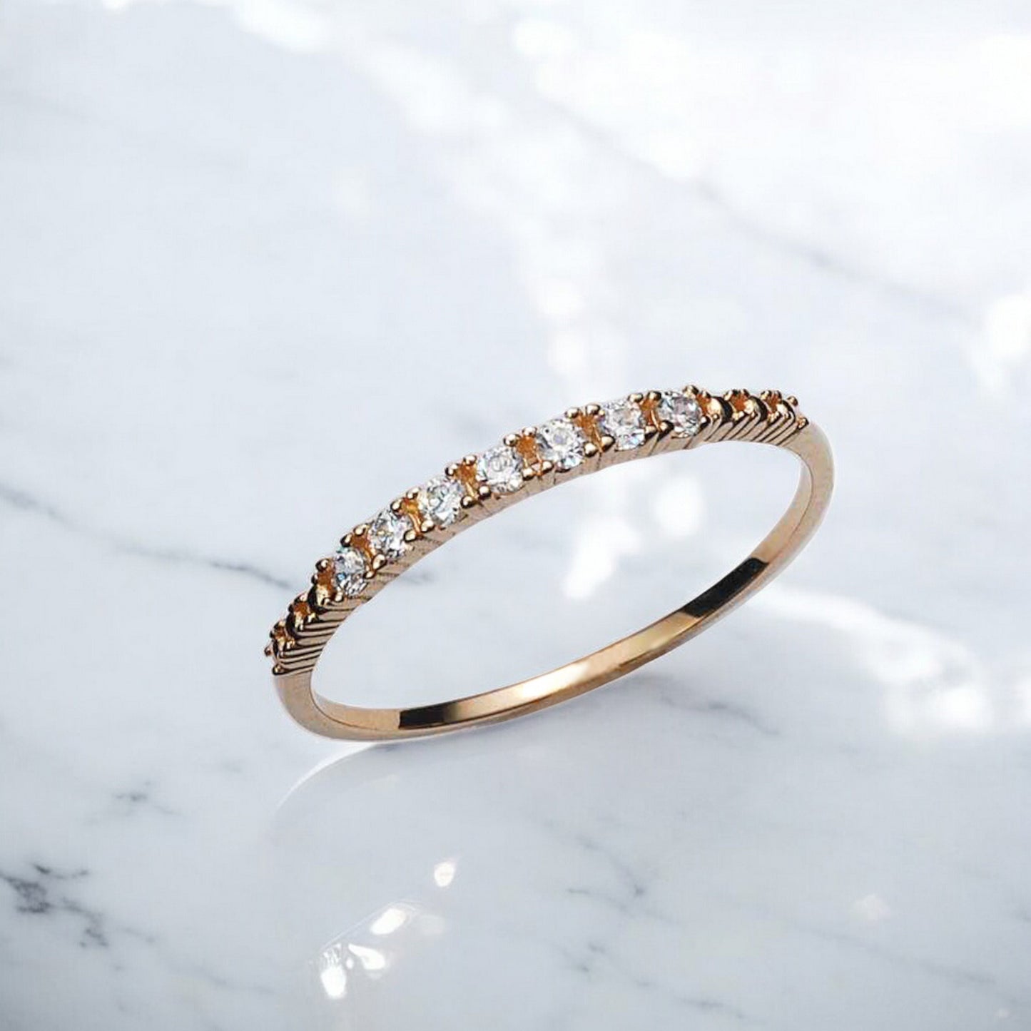 14K Pure Gold Minimal Style Zircon Round Stacking Ring