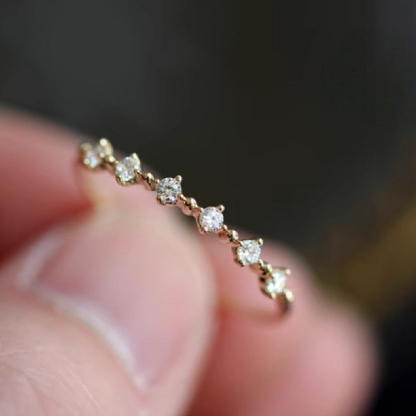14K Pure Gold Minimal Style Zircon Round Stacking Ring