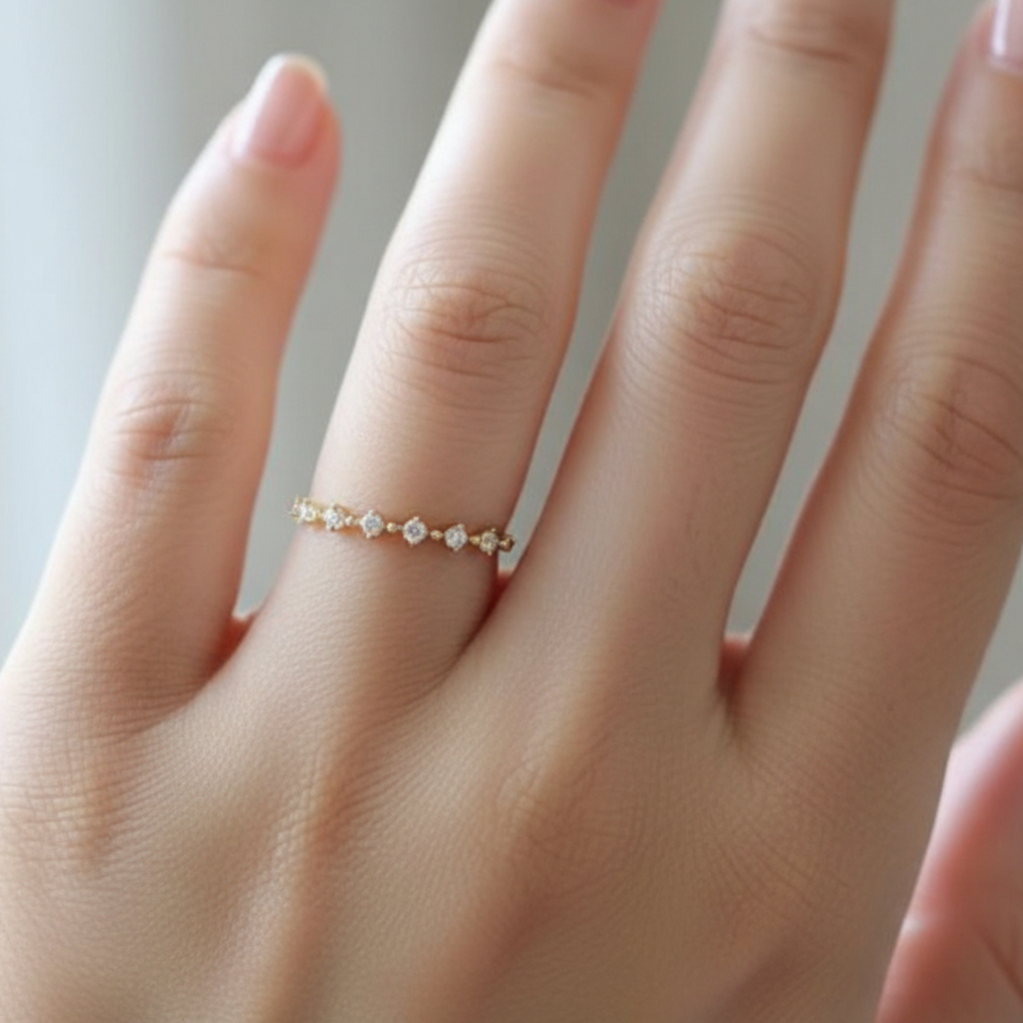 14K Pure Gold Minimal Style Zircon Round Stacking Ring