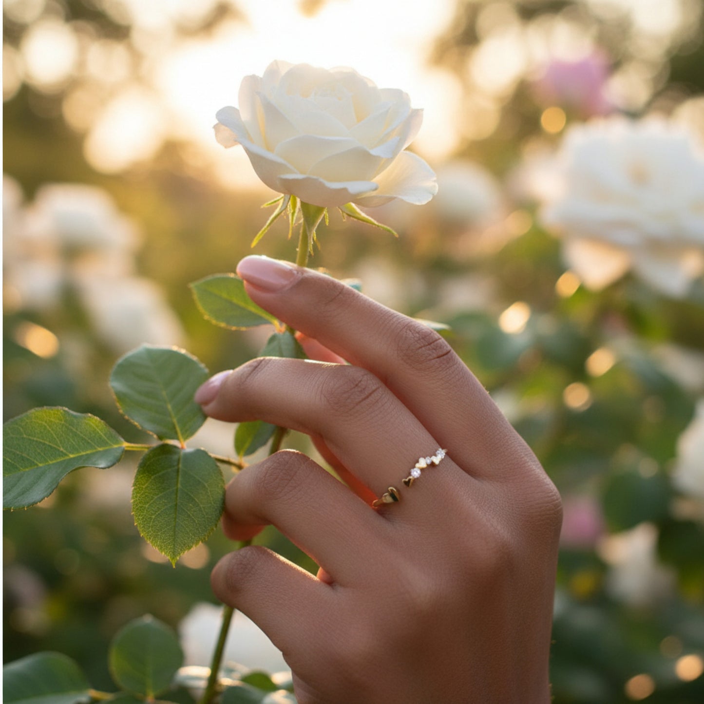 9K Pure Gold Heart Shaped Zircon Stacking Open Ring