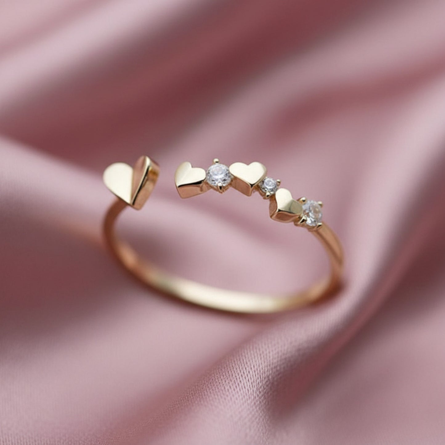 9K Pure Gold Heart Shaped Zircon Stacking Open Ring