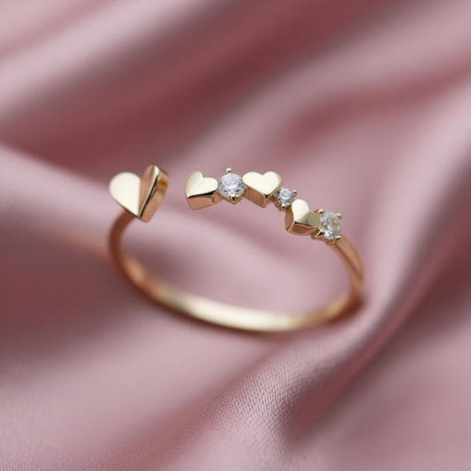 9K Pure Gold Heart Shaped Zircon Stacking Open Ring