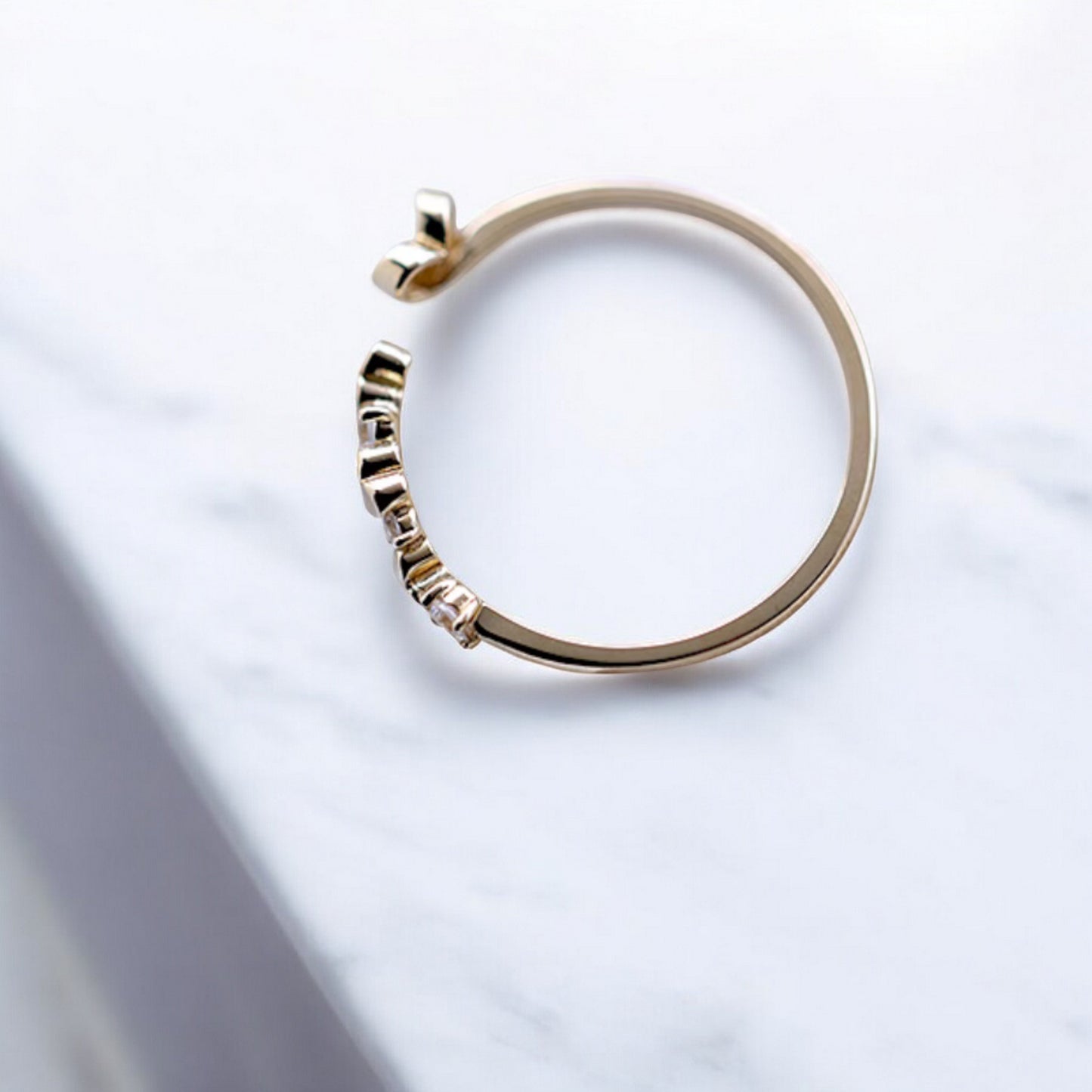 9K Pure Gold Heart Shaped Zircon Stacking Open Ring