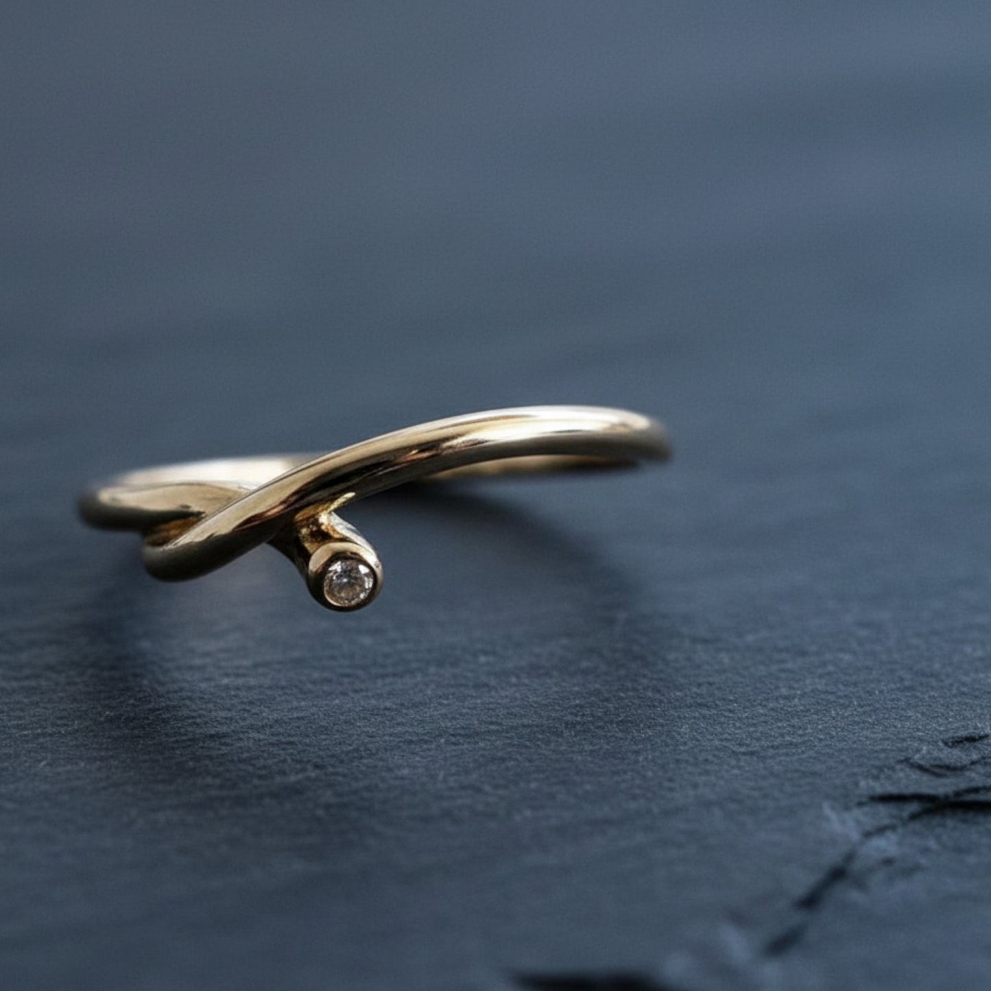 9K Pure Gold Minimal Style Zircon Tie the knot Stacking Ring