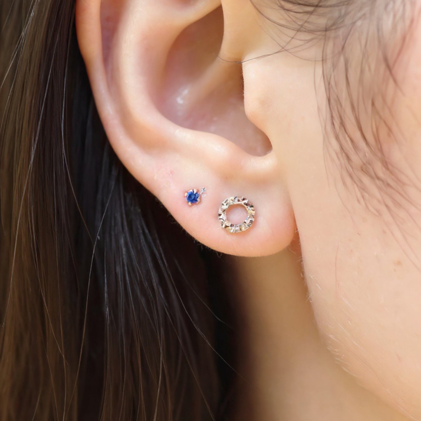 18k Pure Rose Gold Minimal Round Shinning Stud Earrings