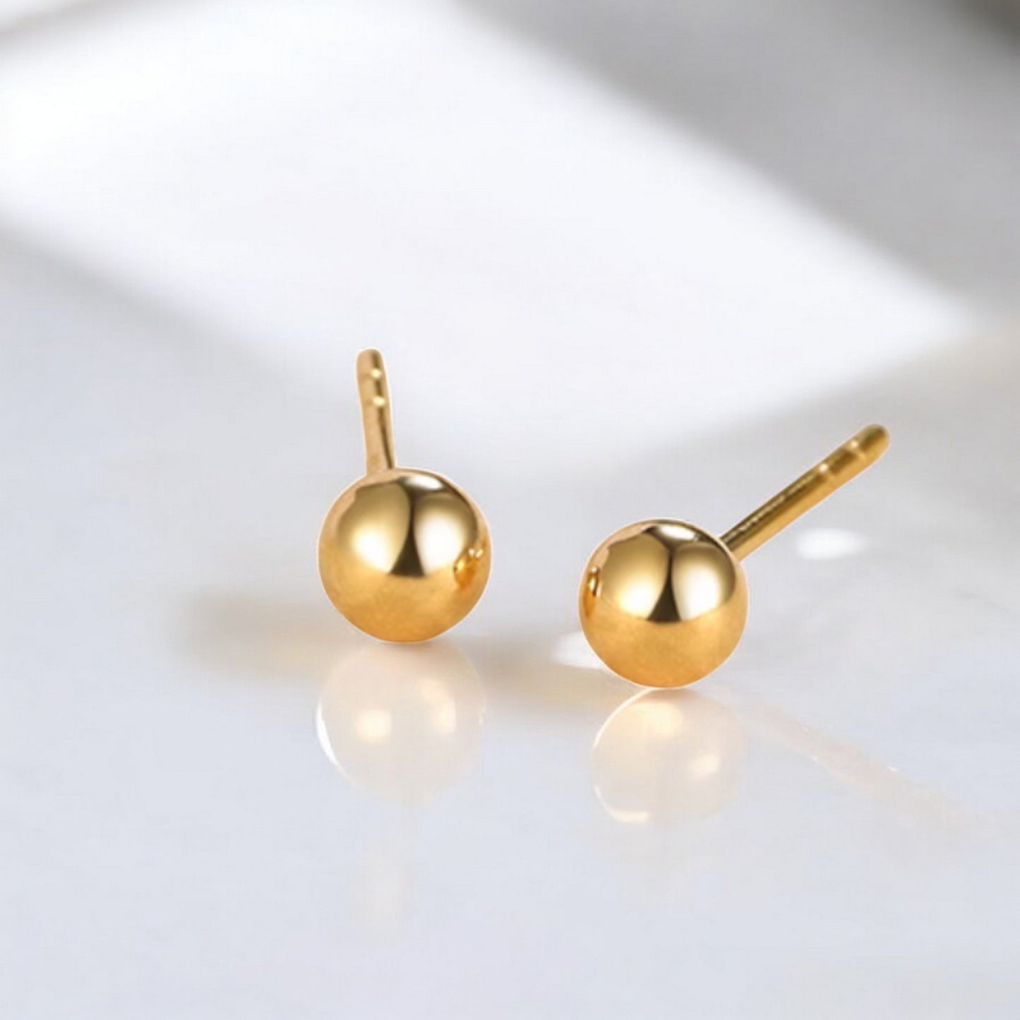 18k Pure Yellow Gold Minimal Ball Stud Earrings