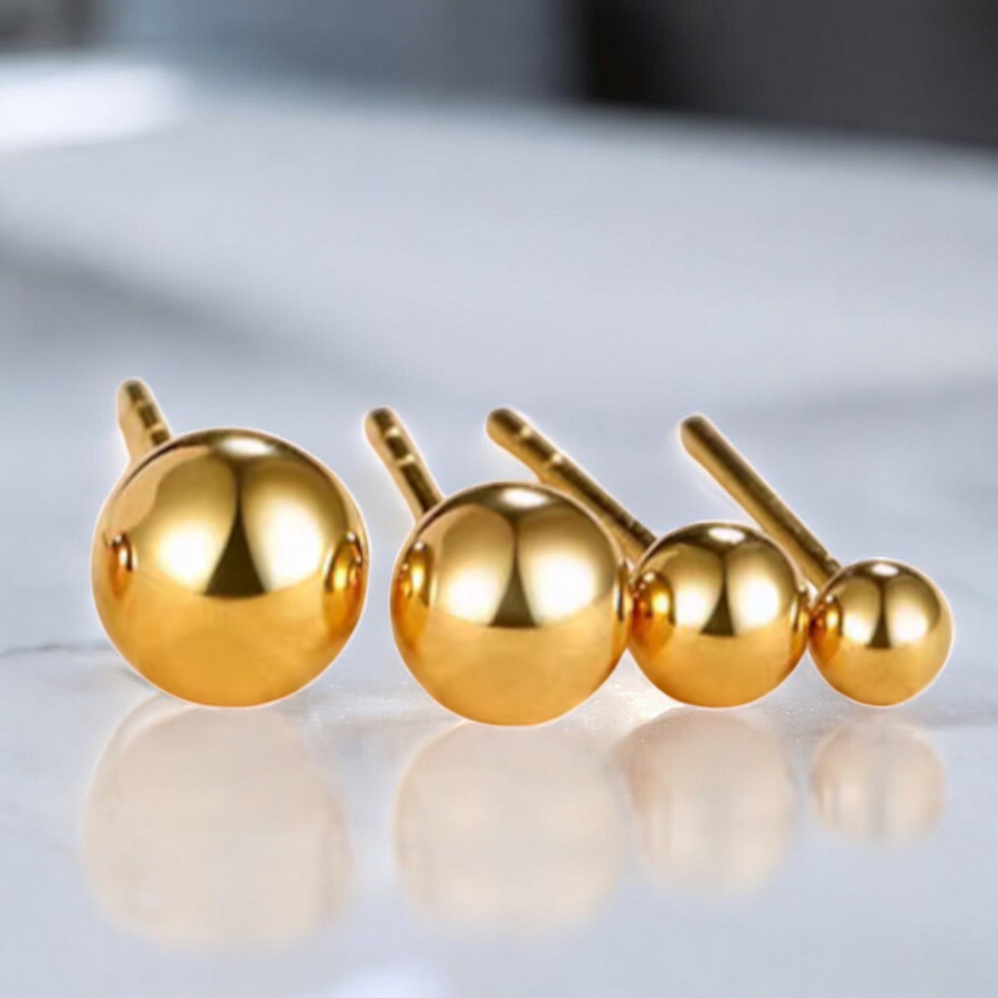 18k Pure Yellow Gold Minimal Ball Stud Earrings