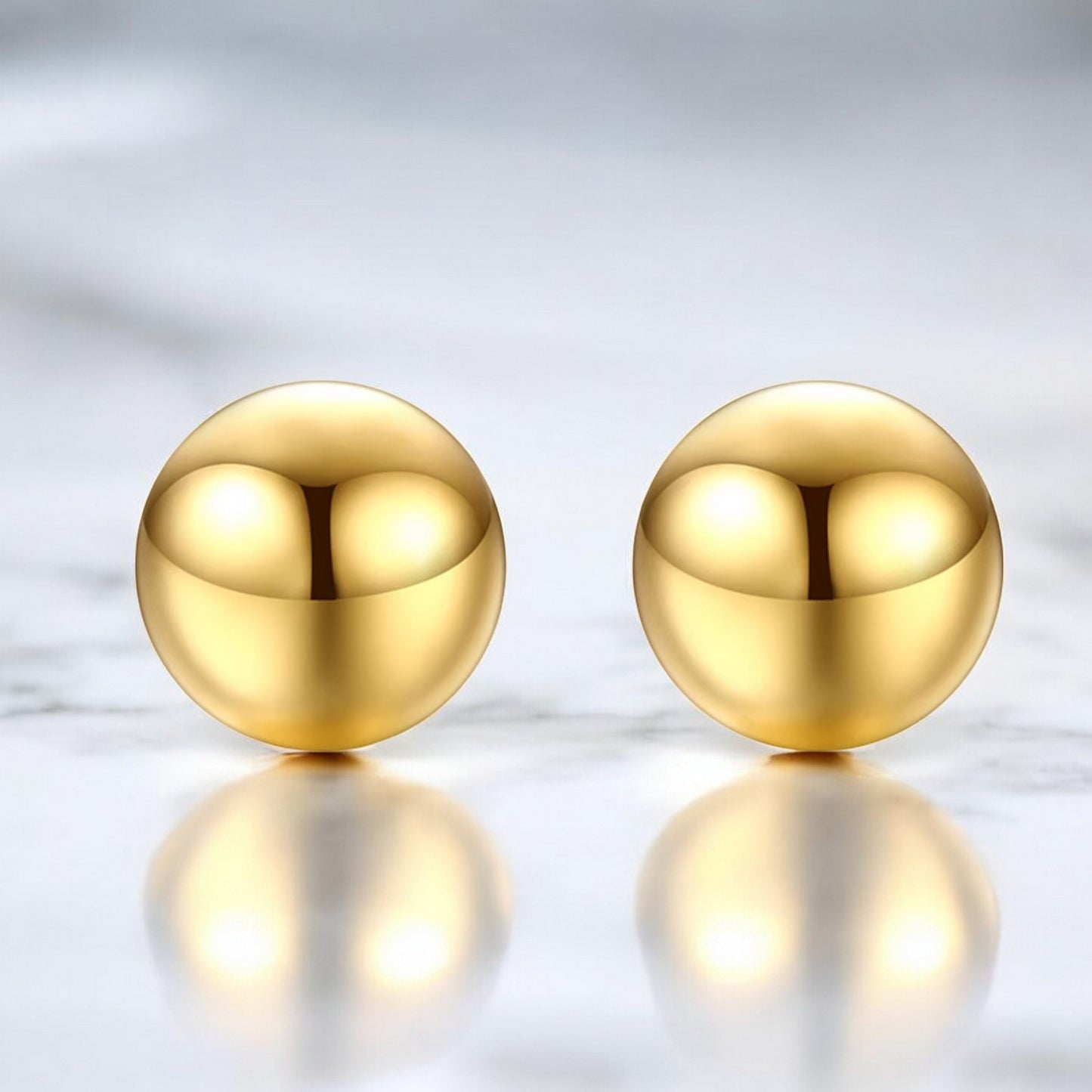 18k Pure Yellow Gold Minimal Ball Stud Earrings