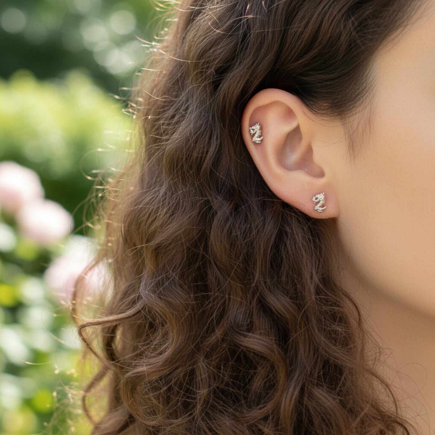 14K Pure Rose Gold Zircon Dragon Screw Back Earrings