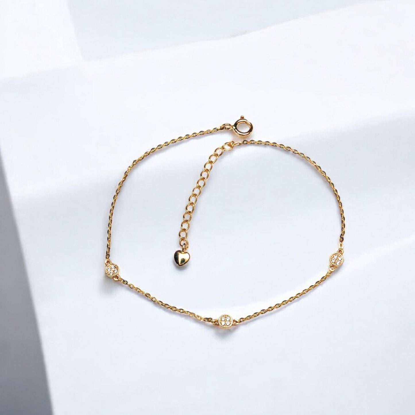 14K Pure Gold Zircon Charm Bracelet